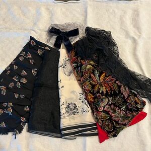 Set of Six Vintage scarves and hat, nylon and silk